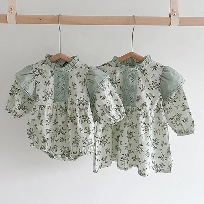 Sweet Autumn Kids Baby Girl Long Sleeve Sisters Dress Infant Baby Girls Flower Clothes Dress Newborn Baby Girls Princess Rompers