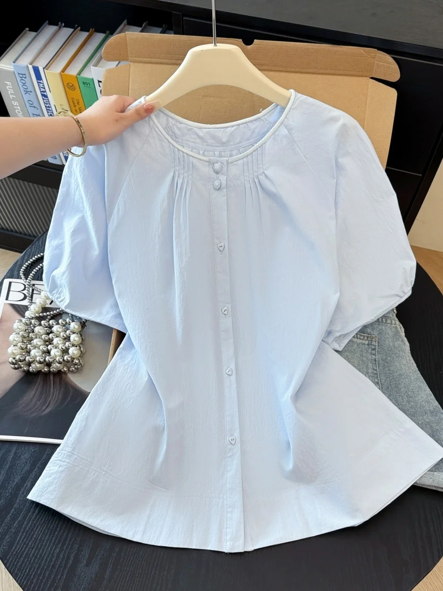 

Fashionable Short Sleeve Shirt Versatile High-End Feel Top for Women Summer 2026 Elegant Versatile Clothing Daily Wear