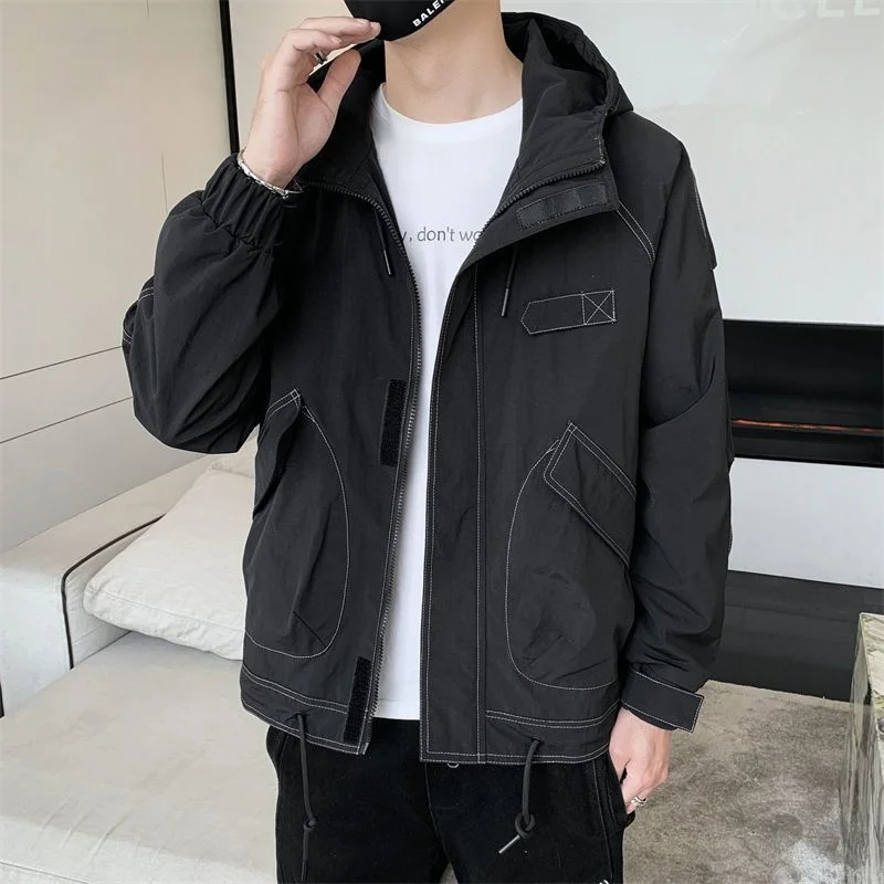

Men's Casual Korea Style Hooded Jacket Windproof Waterproof Fit Solid Color Spring Autumn Streetwear Lightweight Outdoor Coat