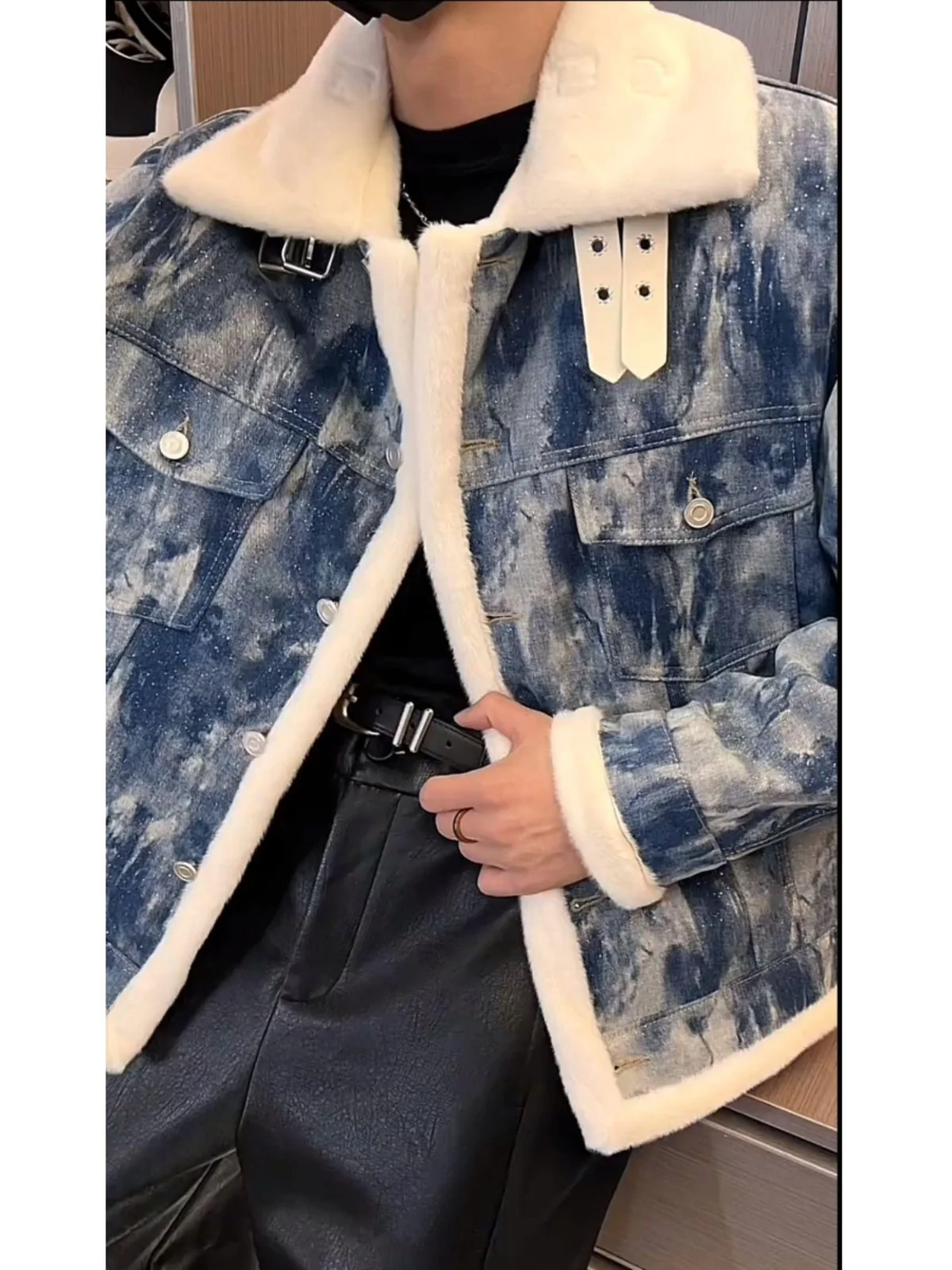 

Winter New Sle Men's Jaet Luxury Fluffy Large Collar Design Imitation Mink Small Fraance Sle Outerwear Loose Fit