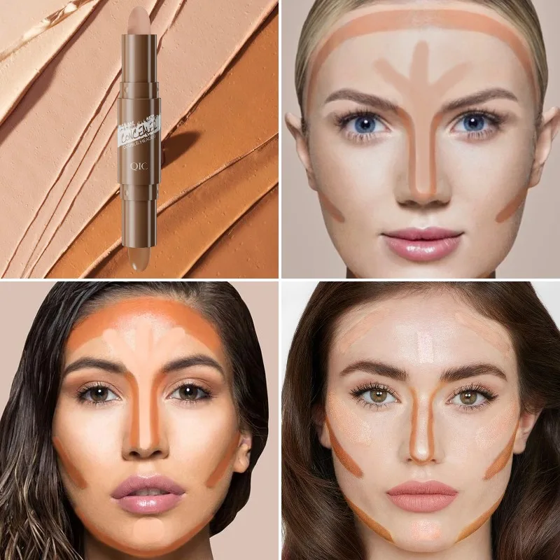 Barra de contorno con resaltador corrector de doble cabeza para puente de nariz tridimensional sombra V cara puente de nariz alto 1 Uds