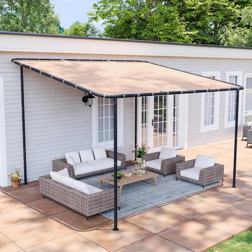 

10x12 Lean to Gazebo Outdoor Pergola with Water Resistant & UV-Resistant, Wall-Mounted Canopy Sloped Roof Awning