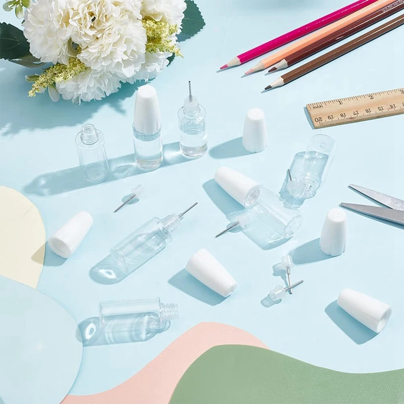 20 шт., бутылки с аппликатором с прецизионным наконечником, 10 мл/0,34 унции, дозирующая игольная бутылка, пустая бутылка для клея из ПЭТ со стальной иглой, простая в использовании