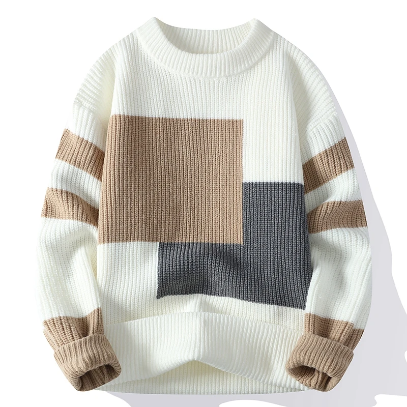 

Мужской свитер Color-Blo с круглым вырезом, теплый зимний базовый слой, подростковый, премиум-класса, из пряжи, с длинными рукавами