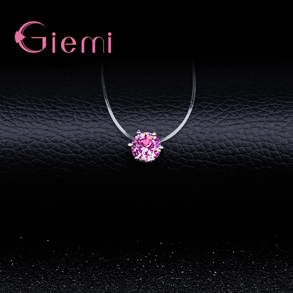 Single Sparkling Zircons Necklace Pendant  Invisible Fishing Lines 925 Sterling Silver Jewelry  Summer New Arrivals