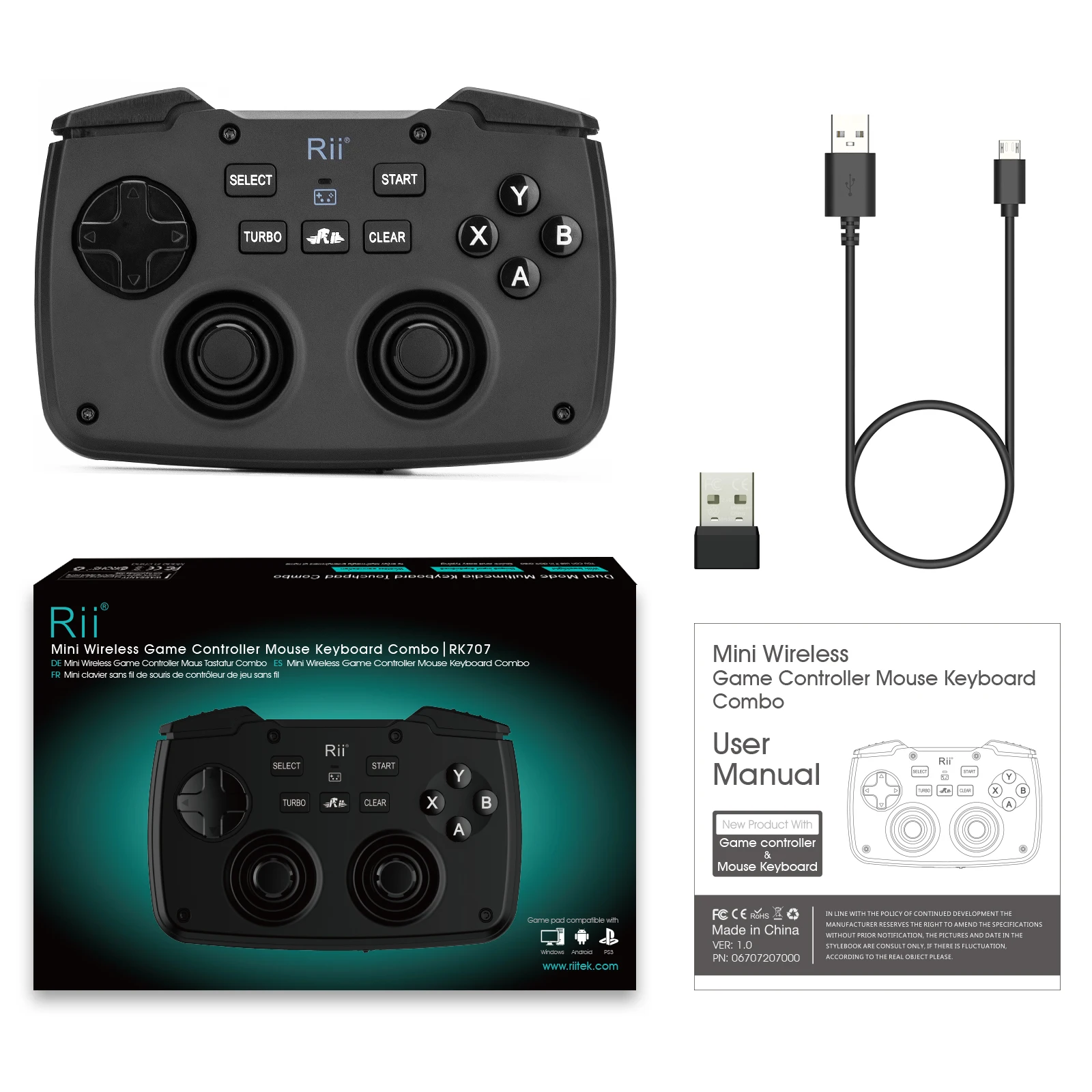 Rii-miniteclado inalámbrico RK707, portátil y ligero con panel táctil incorporado, para Android, Windows TV, PS4, PC,IPad