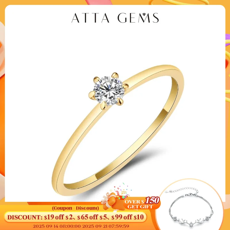 

ATTAGEMS AU585 14K Yellow Gold 3.5MM Moissanite Rings for Women Handmade AU750 18K Gold Rings Engagement Bride Gift Fine Jewelry