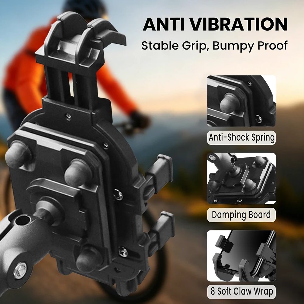 Immagine 8: Supporto per Telefono con Assorbimento degli Urti per Moto e Bicicletta, Stabile e Anti-vibrazione 360° °   Supporto per Navigazione GPS da Manubrio Moto con Regolazione della Rotazione