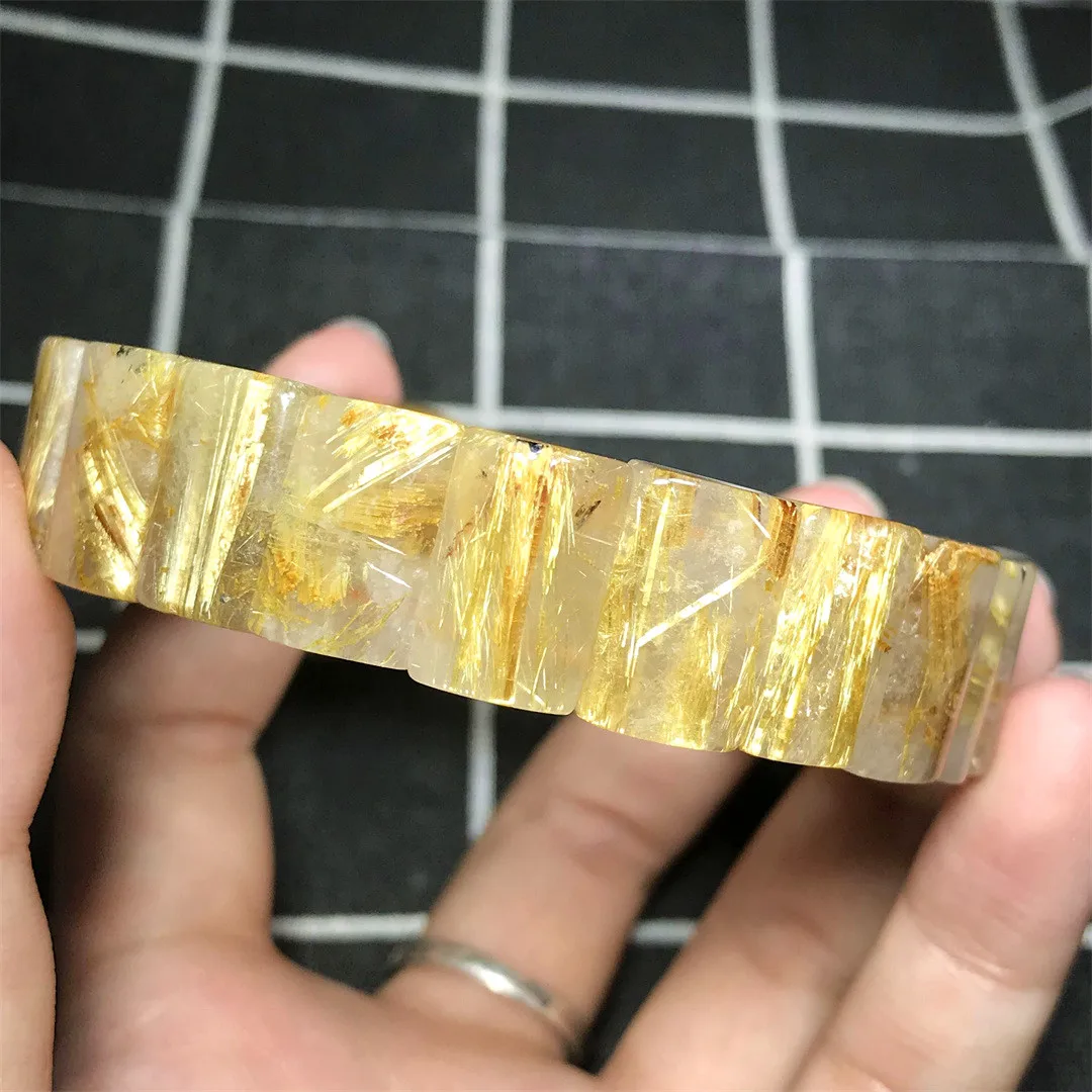 

Natural Gold Rutilated Quartz Bracelet Bangle Jewelry For Women Men Wealth Gift Crystal Stone 16x10mm Beads Strands AAAAA