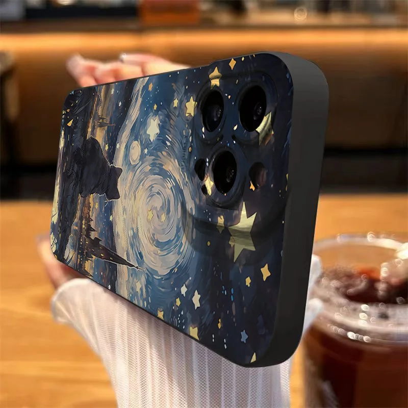 Funda de teléfono con patrón de gato estrellado para Xiaomi Redmi Note 13, 12 Pro Plus, 5G, 12S, 11S, 11, 10S, 10, 12, 13C, cubierta a prueba de