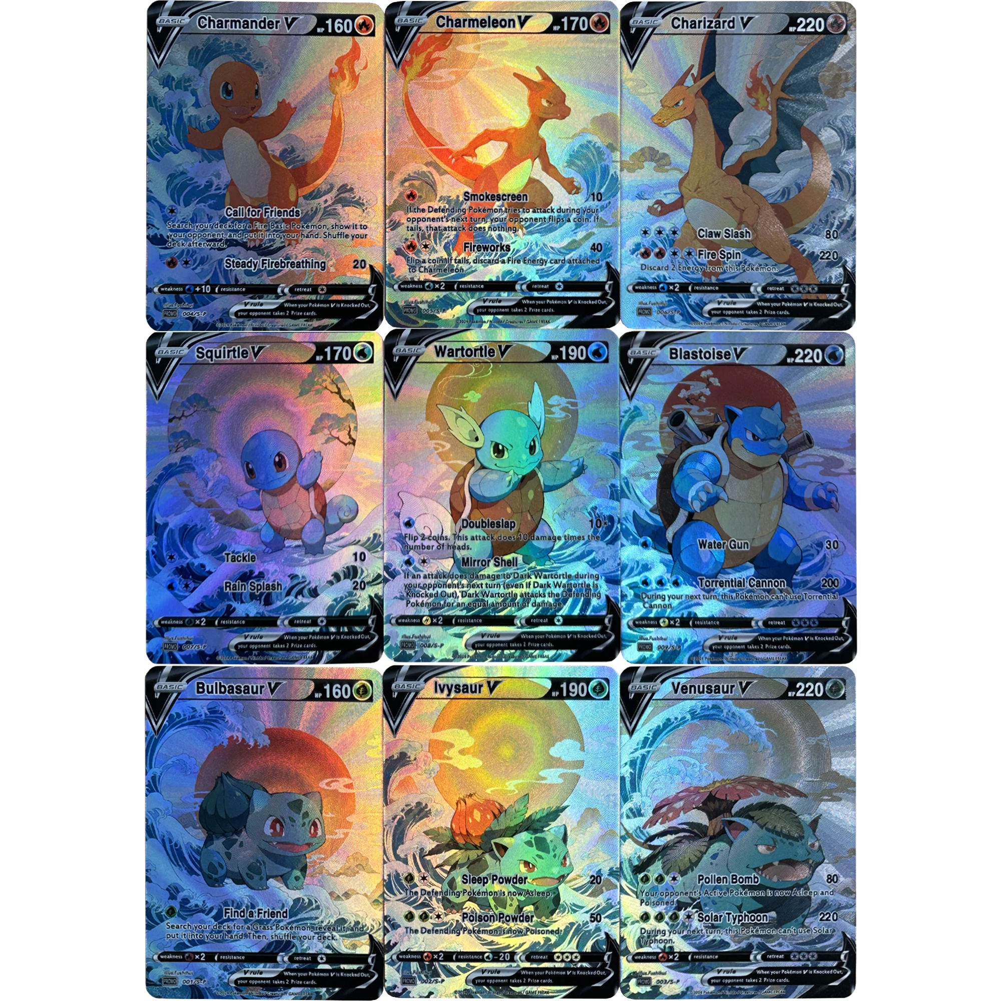 

9 шт./компл., английские PTCG Squirtle Venusaur Charmander Charizard, преломляющие флэш-карты, сделай сам, аниме, коллекционная карта, подарочная игрушка