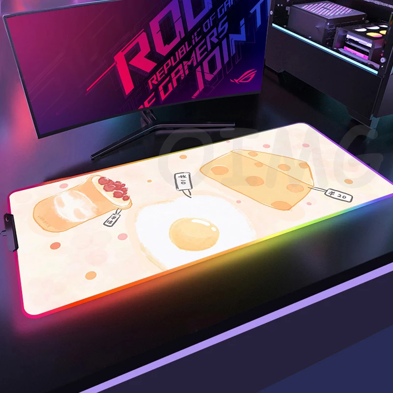 

Игровой коврик для мыши с RGB-подсветкой и рисунком еды, нескользящий, резиновый, для геймеров, коврик для клавиатуры