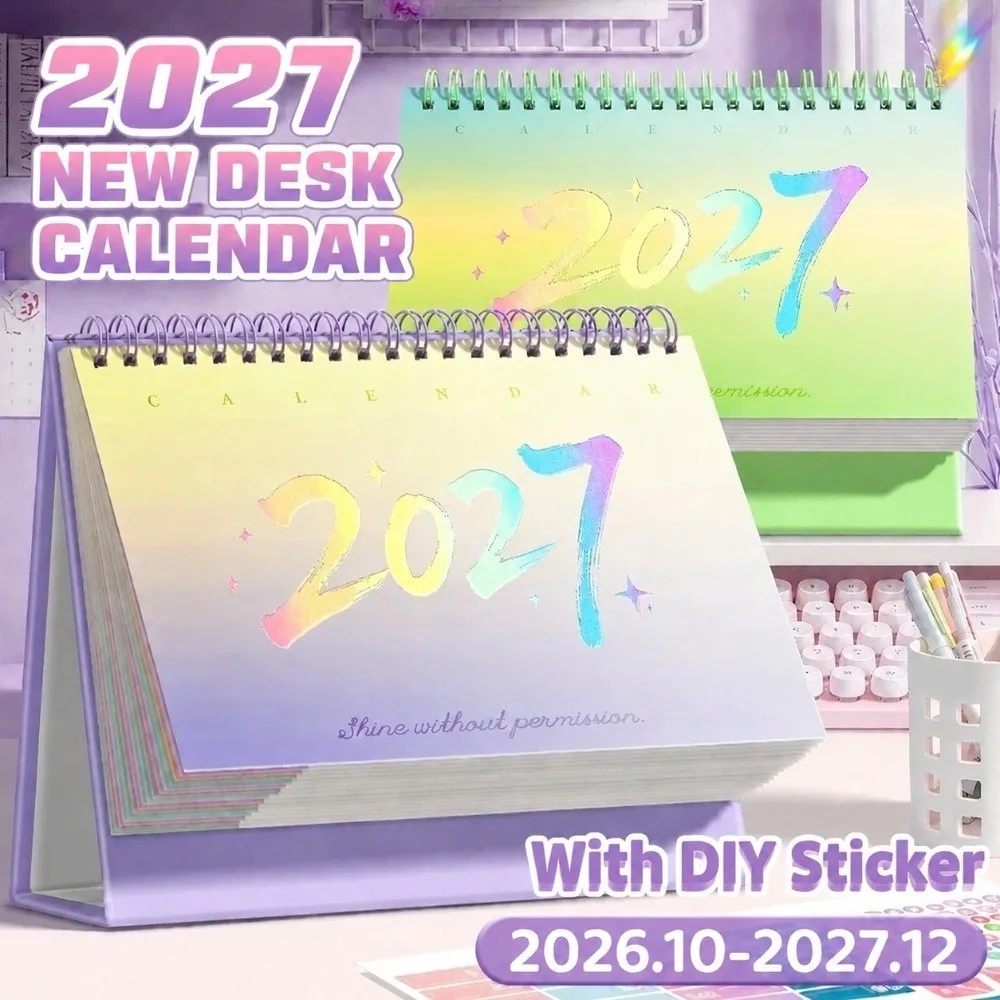 2027 Gradient Color Desk Calendar Flip Monthly Table Calendar Dual-Sided Student Planner with DIY Stickers
