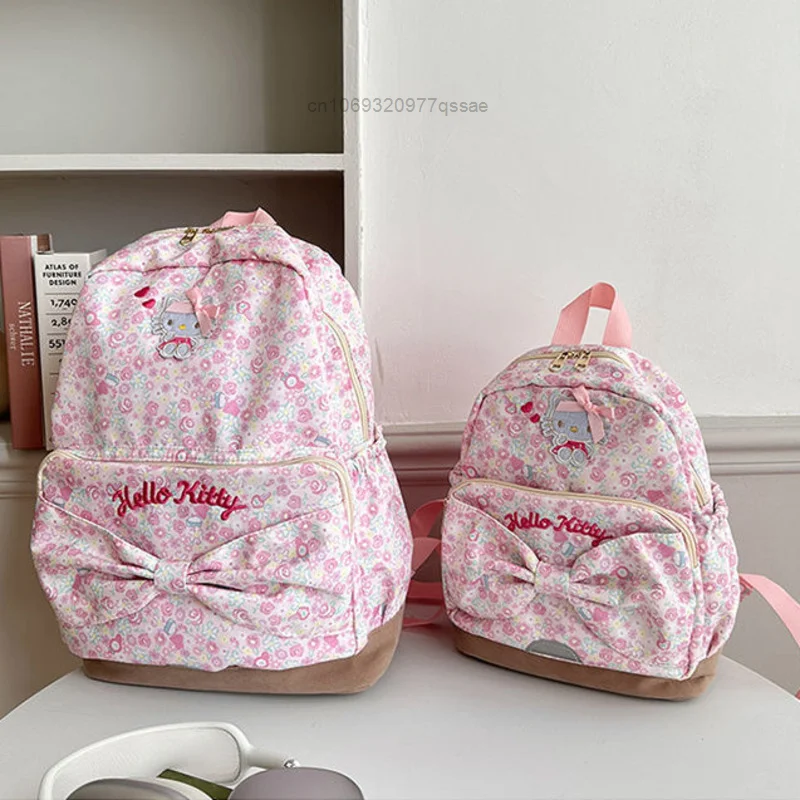 12 inch Hello Kitty Flower Cartoon Melody Backpacks Y2k Sanrio Sweet Cute Girl Embroided Schoolbags Zipper Backpack for Women