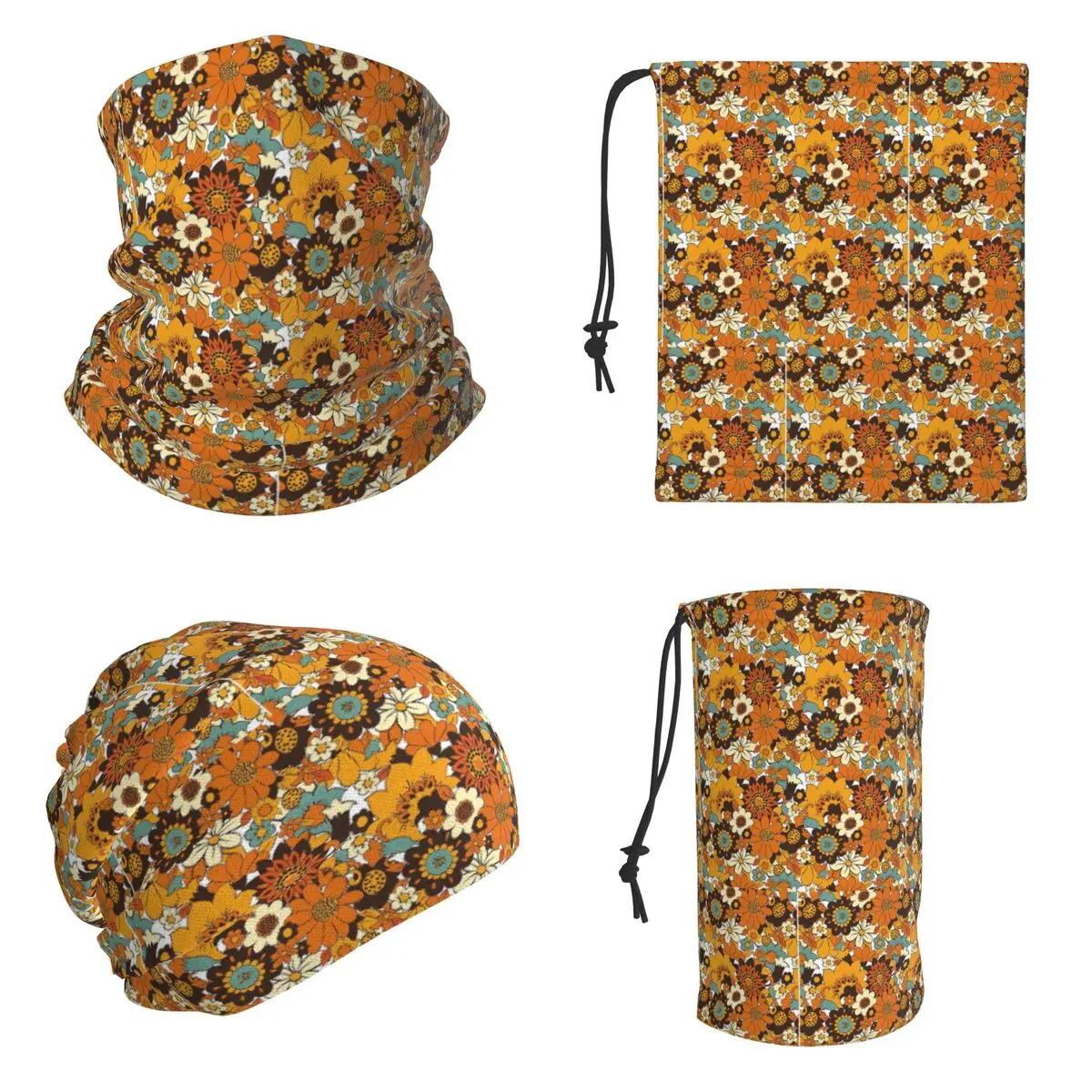 70s 60s Retro Flower Power, Floral Pattern Bandana Neck Gaiter Printed Mask Scarf Multi-use Face Mask For Men Women Adult Winter