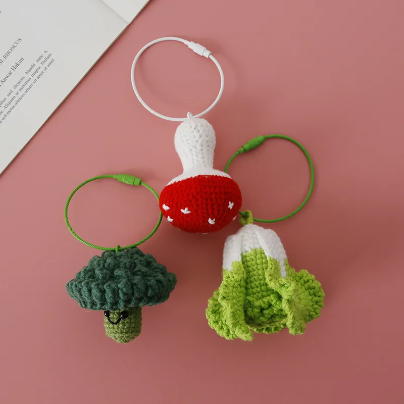 Creative Hand-woven Vegetable Pendants Crochet Mushroom Imitation Ornaments for Sweet Knitted Handmade Bags Key Chains