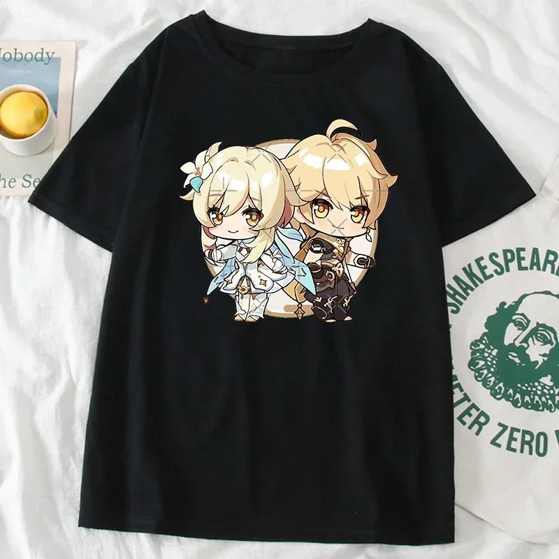 

Genshin Impact Print Women T-shirt Harajuku Kawaii Streetwear Hot Game Clothes Cute Cartoon Graphic Clothes Tops Casual T Shirt