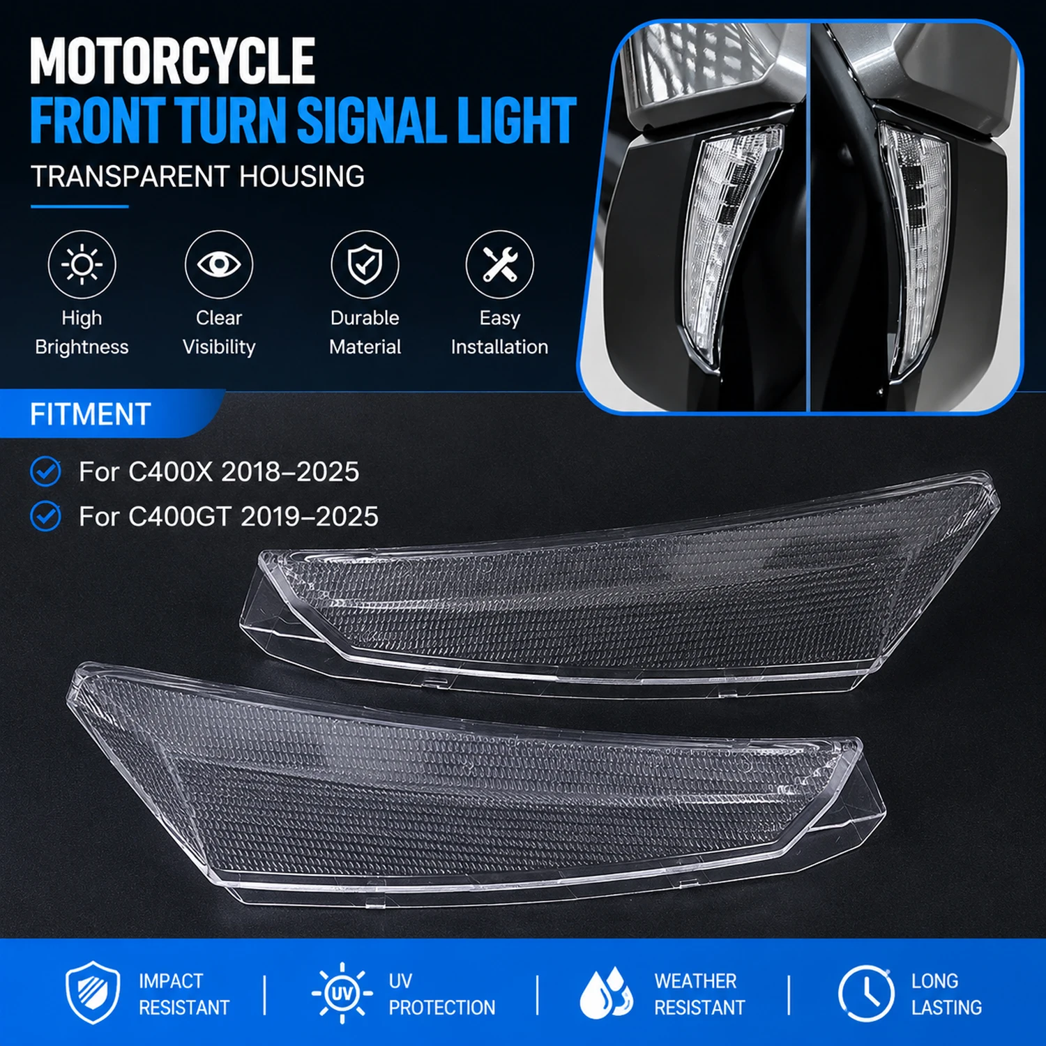 Motorcycle Front Turn Signal Lens Cover Housing Clear Indicator Light Shell For BMW C400X C400GT 2019-2025 Accessories