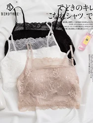 Birdtree, 100% Real Silk Bra, Women Lace Wire Free Bralette Removable Pads Bandeau Bra, Mini Cami Half Cami P36058QM