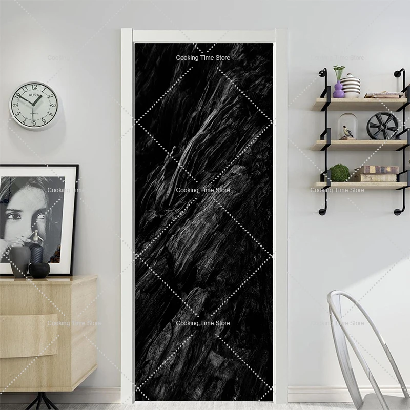 Rock Face 3D PVC Door Stickers Removable Peel and Stick Texture Door Wallpaper Mural Sticker for Home Decor Self-Adhesive Decals