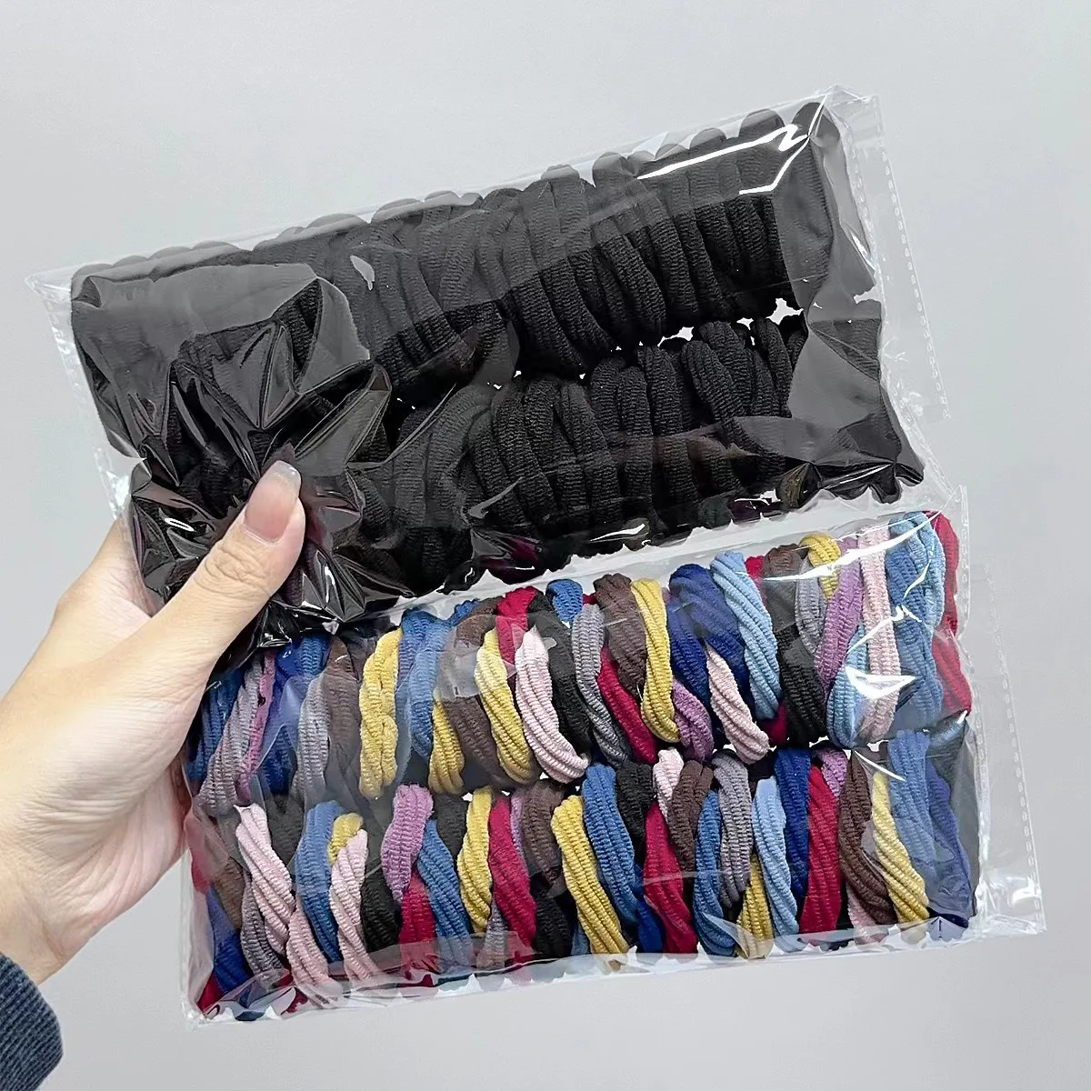 50 Pcs/Lot Nylon Head Rope Headband Black Colorful Ponytail Holder Ties Gum High Elastic Hair Bands For Girls Women Accessories