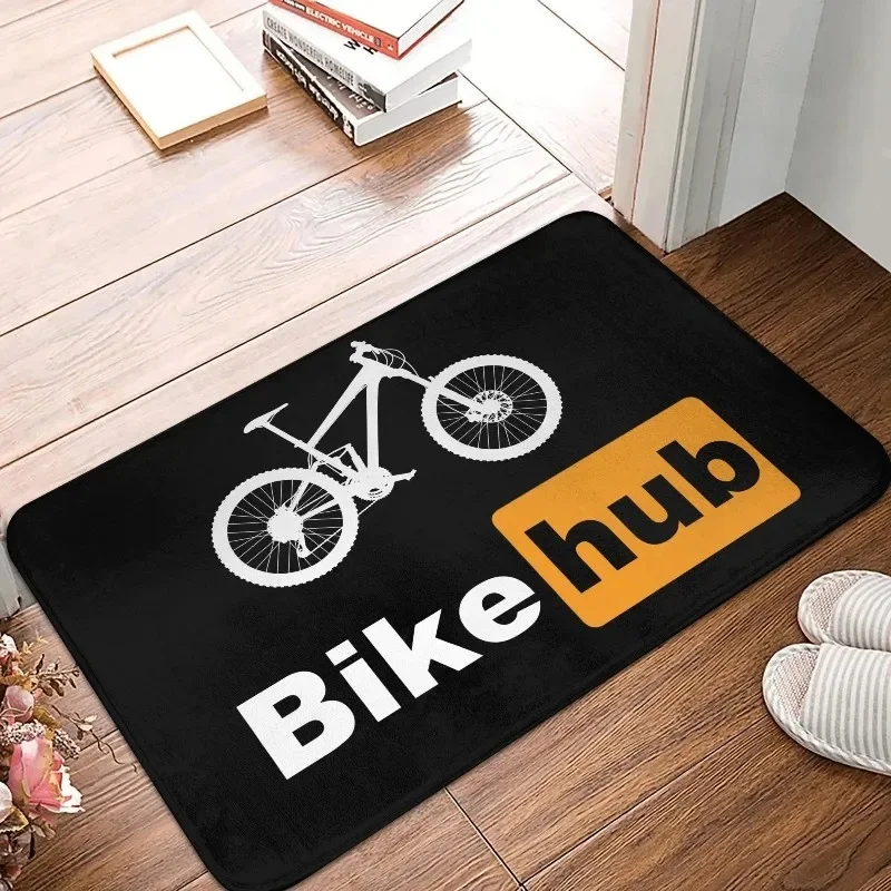 Bike Hub Mountain Bike Silhouette Print Doormat Non Slip Cycling Lover Entry Floor Mat