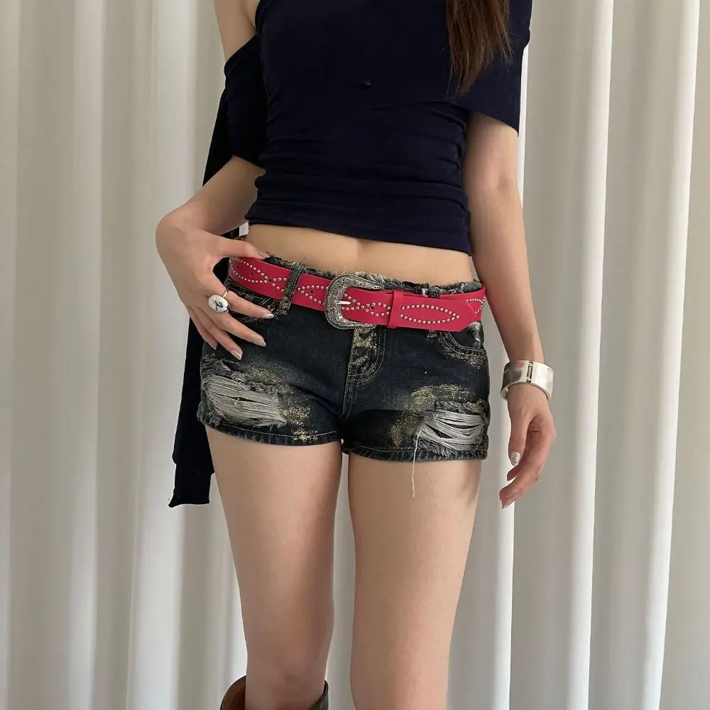 Cinturón Retro con diamantes de imitación para mujer, cinturón de cintura con remaches de estilo étnico de cuero PU, vestido americano, cinturón vaquero para mujer