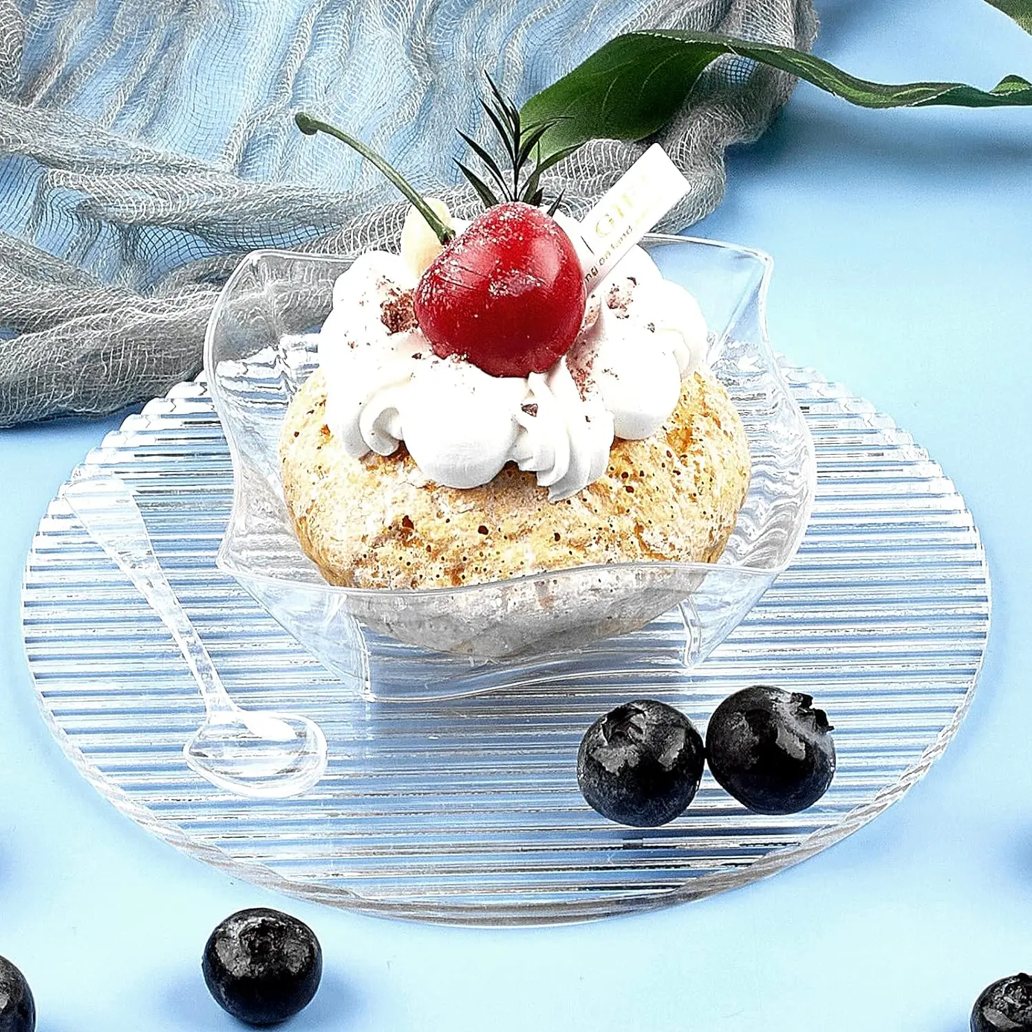 25/50 pcs Clear Plastic Dessert Cups  Appetizer Plates Bowls with Spoons for Wedding Party
