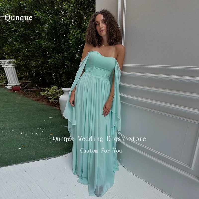 

Qunque Sweetheart Long Evening Dresses Cape Sleeves Chiffon Mint Green Prom Gowns Celebrity Party Dress for Teens Customized