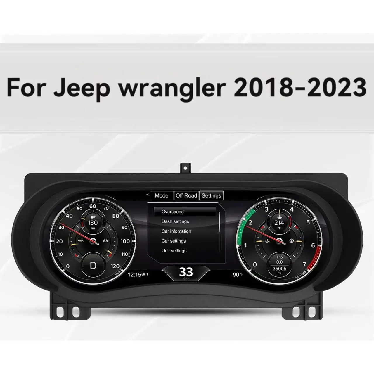 

New 12.3" LCD Car Cluster Speedometer For Jeep Wrangler JL/ Gladiator 2018-2023