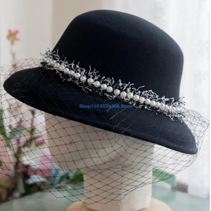 

400A Black Hepburn Basin Hat Pearl Fisherman Hat Warm Outdoor in Cold Weather