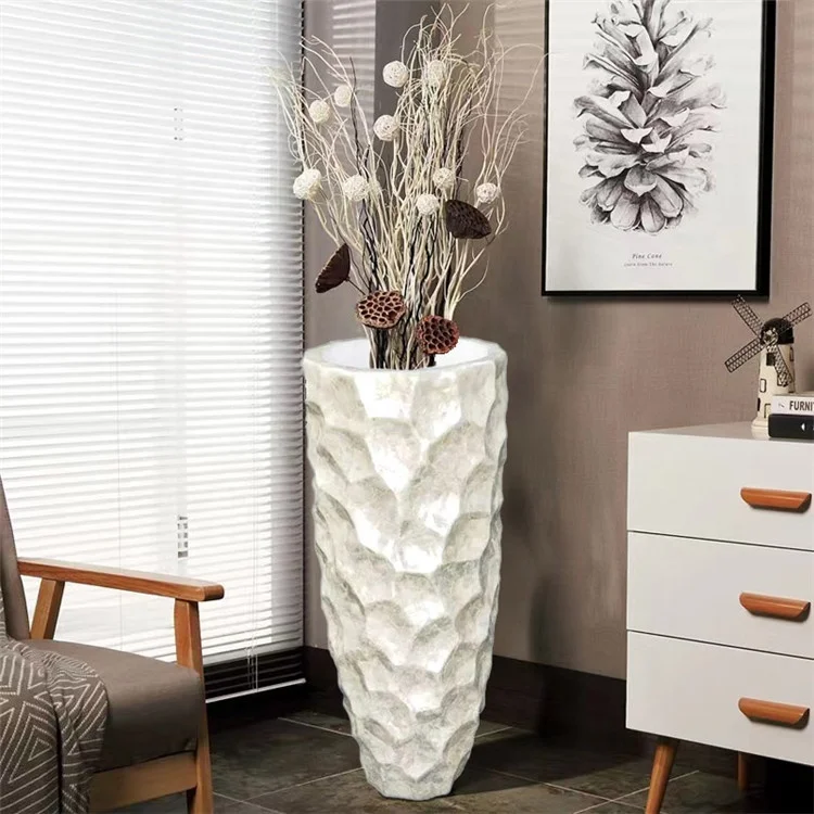 New 3-piece Nordic style fiberglass epoxy coated custom colored round shell flower pot vase for home and garden decoration