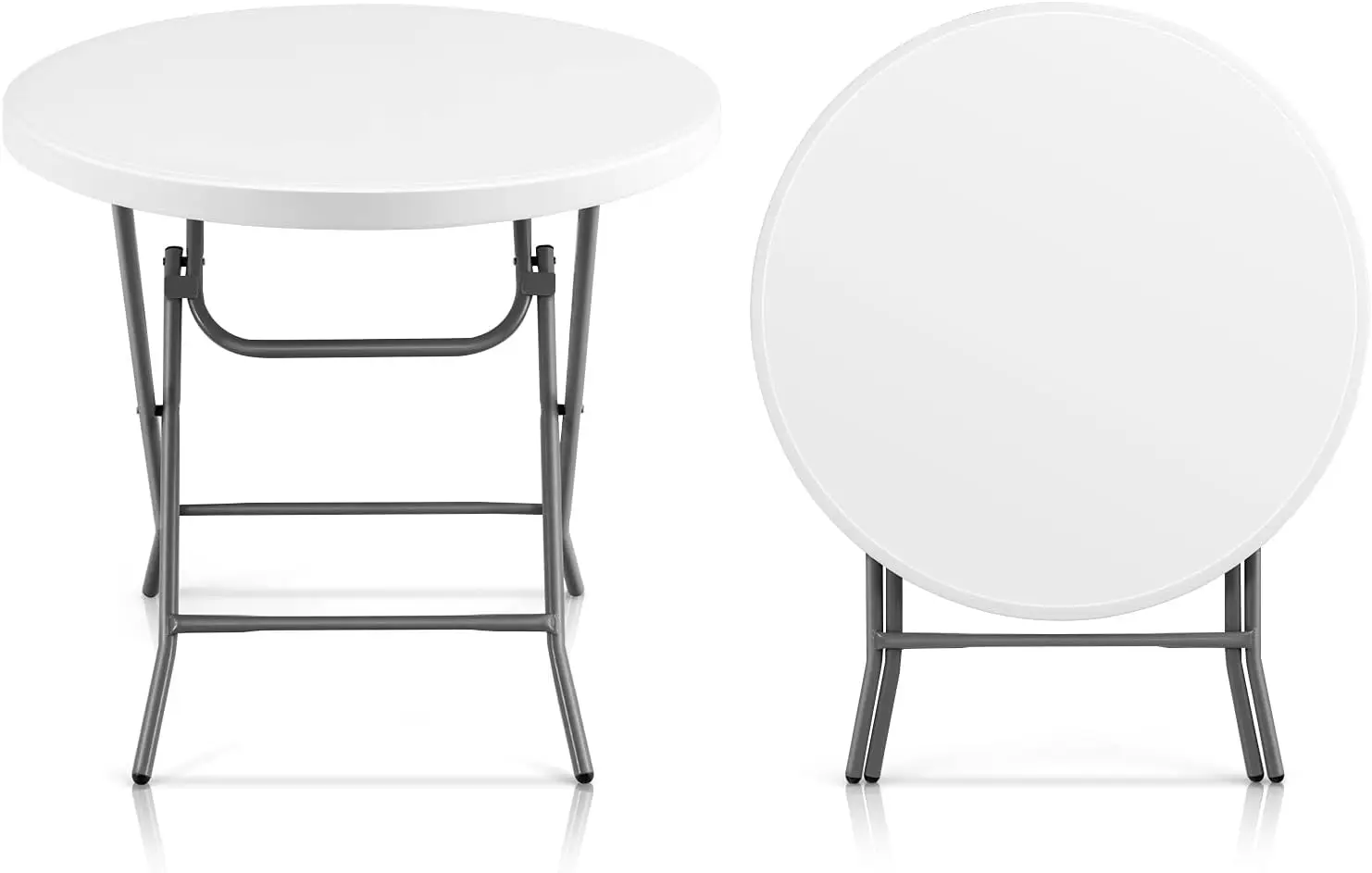 32 Inch Round Folding Table, Foldable Plastic Card Table, Portable Commercial Banquet Desk, Heavy Duty Waterproof Outdoor Utility Table For Party Picnic Camping Dining, White Set