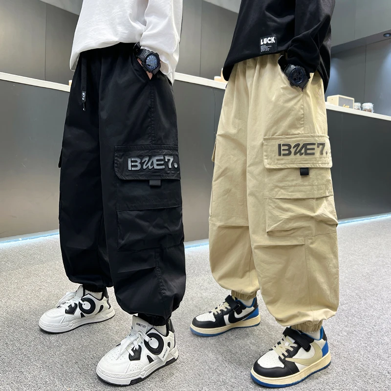 

2025 год, брюки-карго для бега для мальчиков и девочек от 7 до 13 лет, стильные повседневные брюки с эластичной резинкой на талии