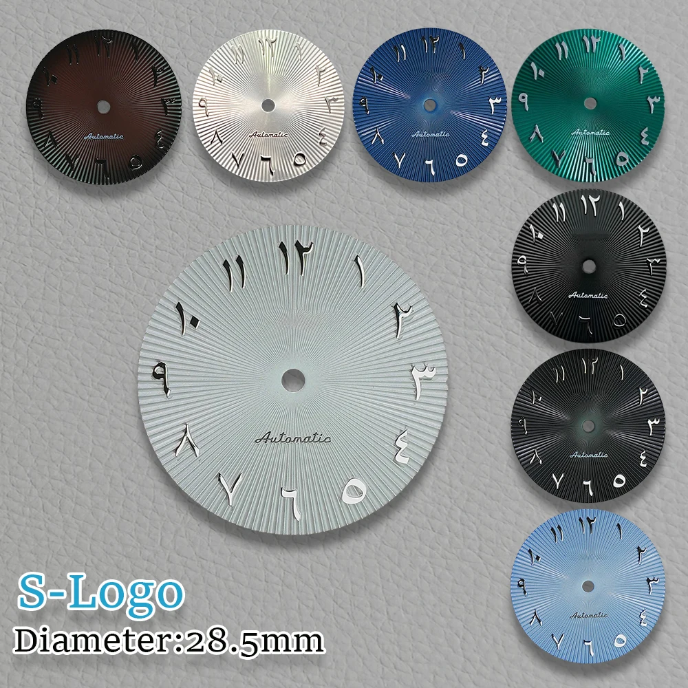 28.5mm NH35 Dial S Logo Dial Arab Gradient Dial Fit NH35/NH36/8215 Movement Vertical Lines Watch Modification Repair Accessories