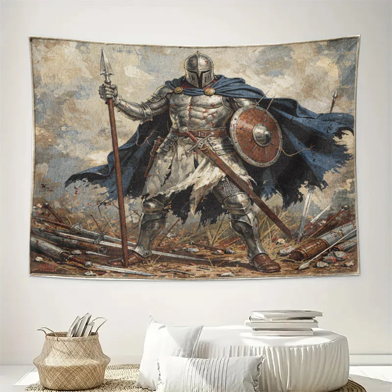 Epic Fantasy Knight Tapestry Wall Decor Medieval Warrior Art Home Hanging Gothic Style Military Battle Room Decoration Print
