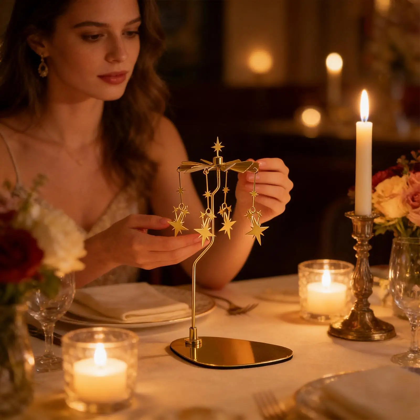 Spinnings Candle Holder Carousel Candle Spinner Rotating Candle Holder Candle Stick Holder Tray Spinnings Candle Rotary Holder