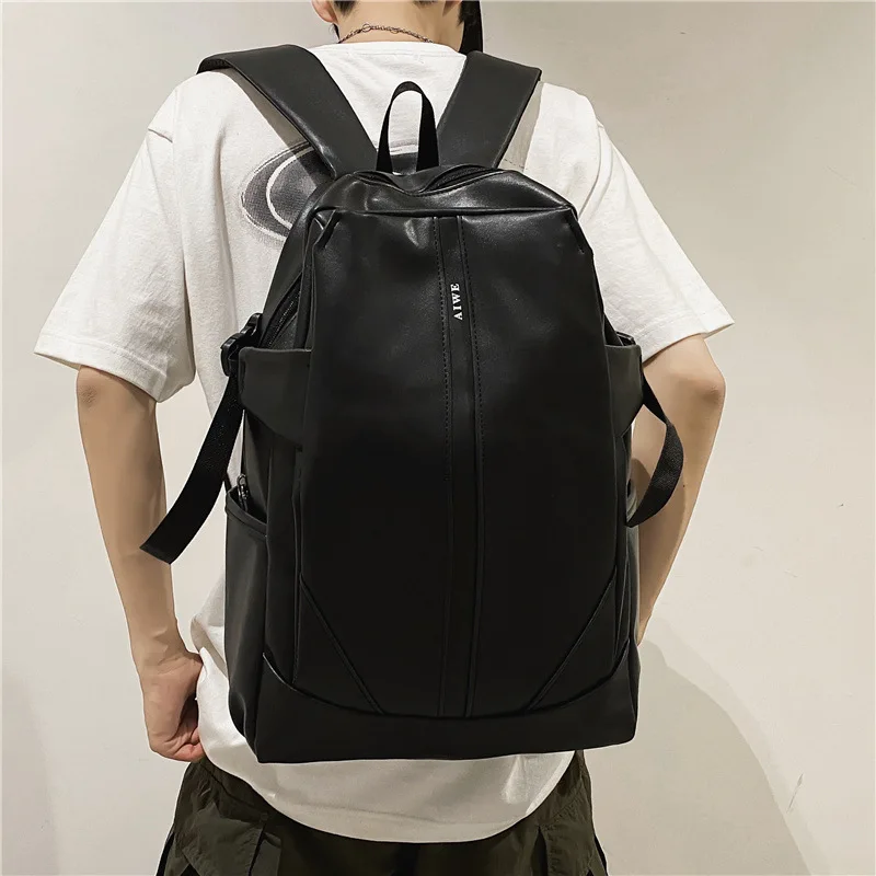 Einfarbig vielseitige weiche Leder Rucksack Unisex Schüler Schult asche große Kapazität Mode trend ige Reise Computer Rucksack