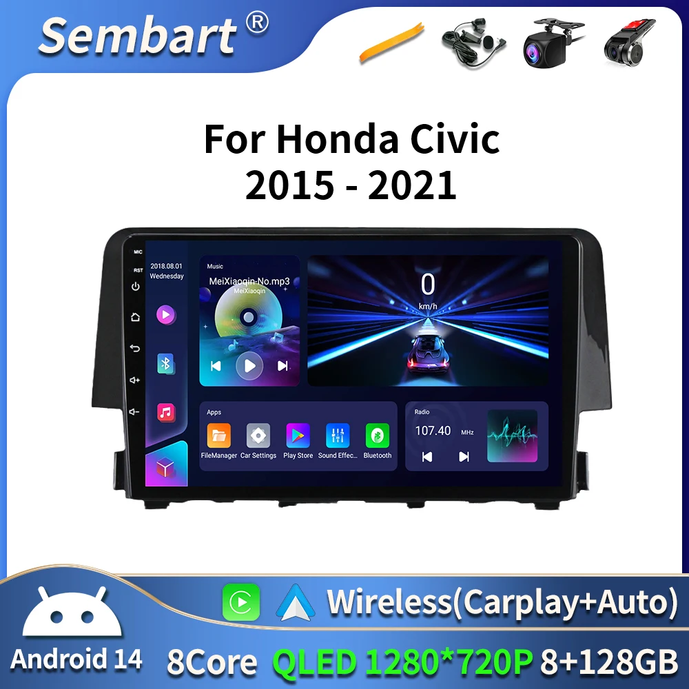 

8G 256G Android 16 Car Radio for Honda Civic 2015 2017 2018- 2021 Multimedia Player Carplay Android Auto GPS QLED Screen Stereo