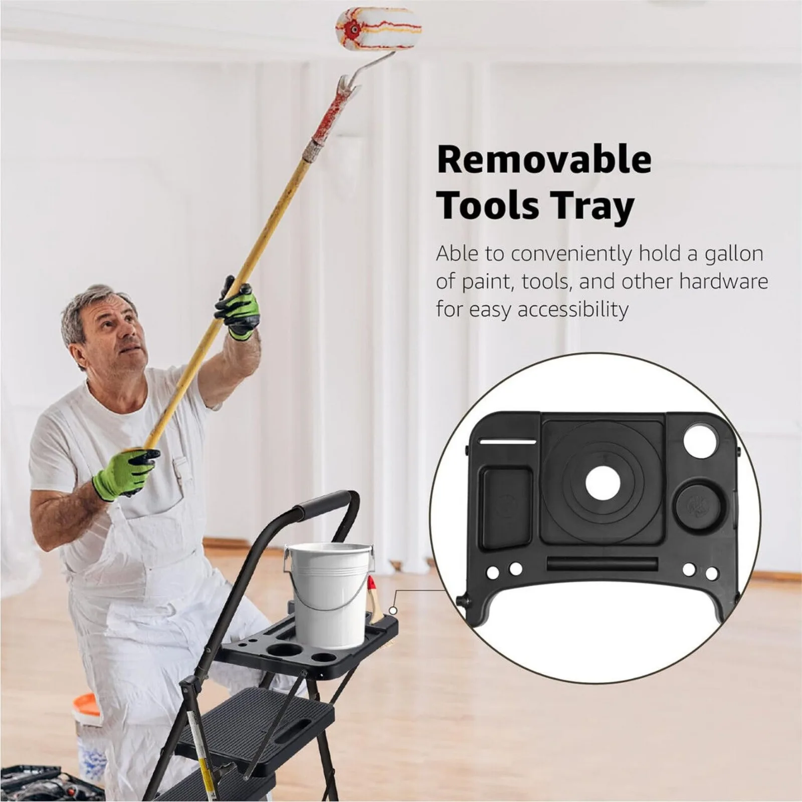 US 4-Step Folding Ladder com Tool Platform, Anti Slip