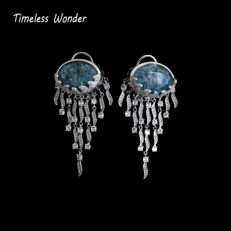 Timeless Wonder Fancy Crystal Zircon Geo Tassel Button Earrings Women Designer Jewelry Punk Sweet Gift Rare Top Classy 3346