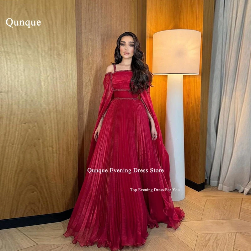 Qunque Elegant A Line Customized Evening Dresses Sexy Spaghetti Straps Tulle Party Dress Sparkly Beadings Formal Occasion Gowns