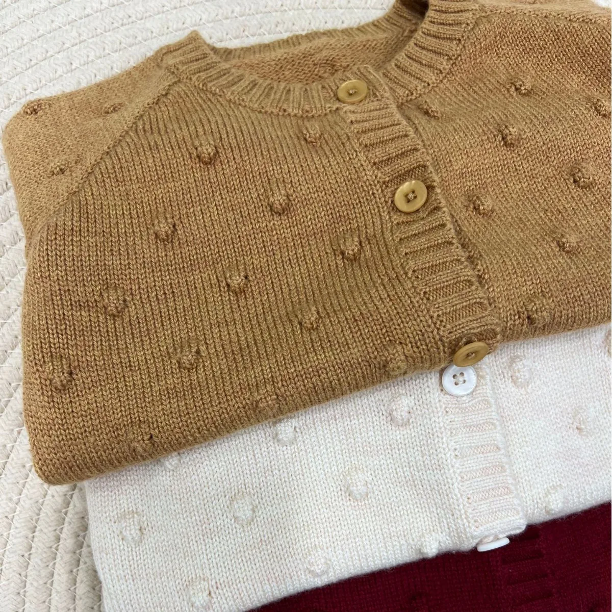 Knitted cardigan autumn outfit new children's stylish top for boys and girls wool autumn and winter popcorn sweater jacket