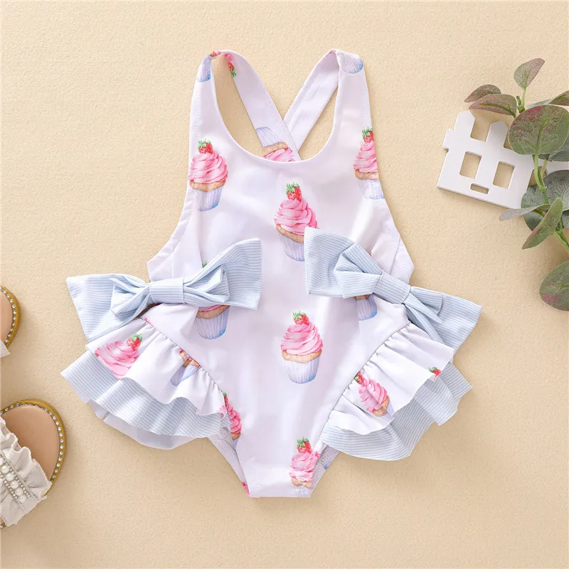 Baby Girls Swimwears Summer Bikini Set Sun Protection Kids Cute Floral Toddler Learn Swimming Suits One-Piece Sunbeach Swimsuits