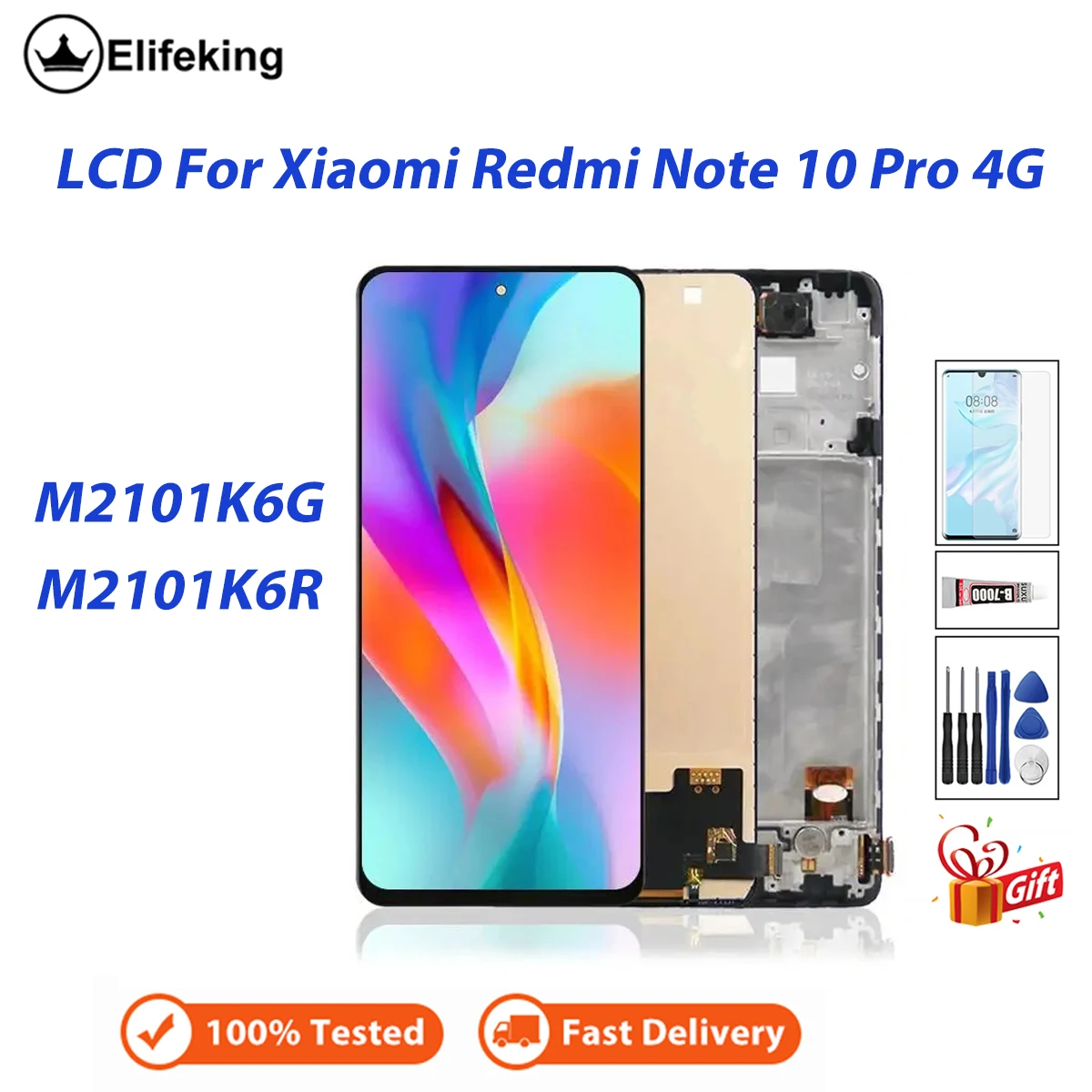 

Tested LCD For Xiaomi Redmi Note 10 Pro 4G M2101K6G M2101K6R Display Touch Screen Digitizer Assembly Replacement with Free Tools