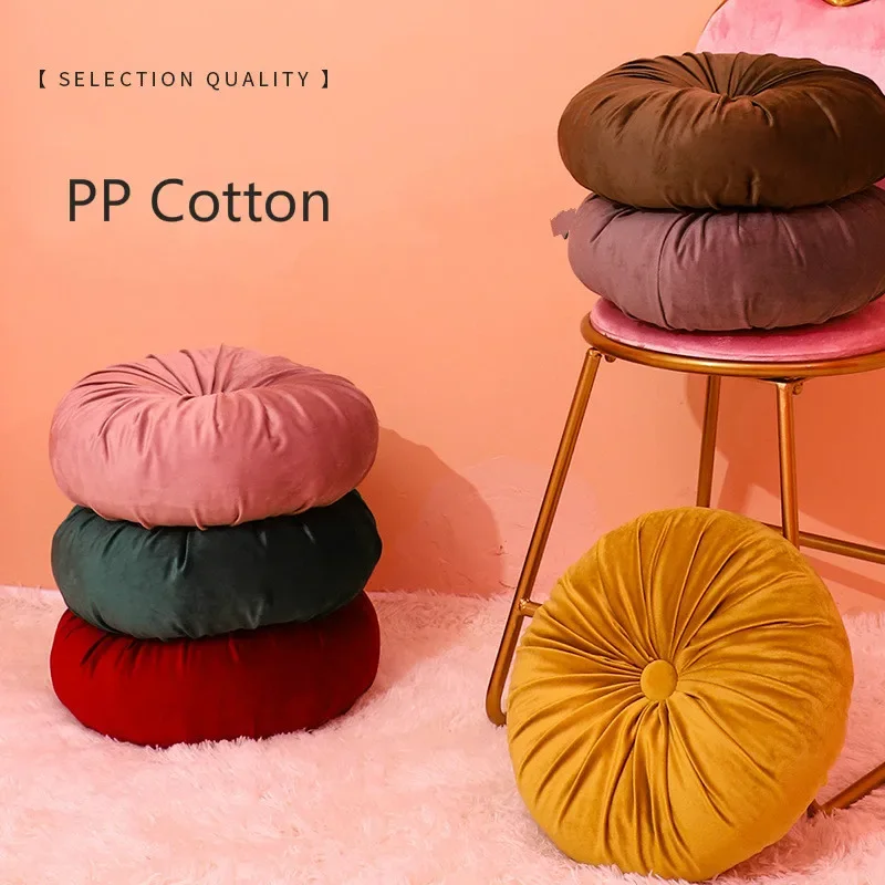 Round Pleated Monochromatic Seat Cushion for Garden Chair, Velvet Fabric Back Cushion, Sofa Bed Pillow, Backrest