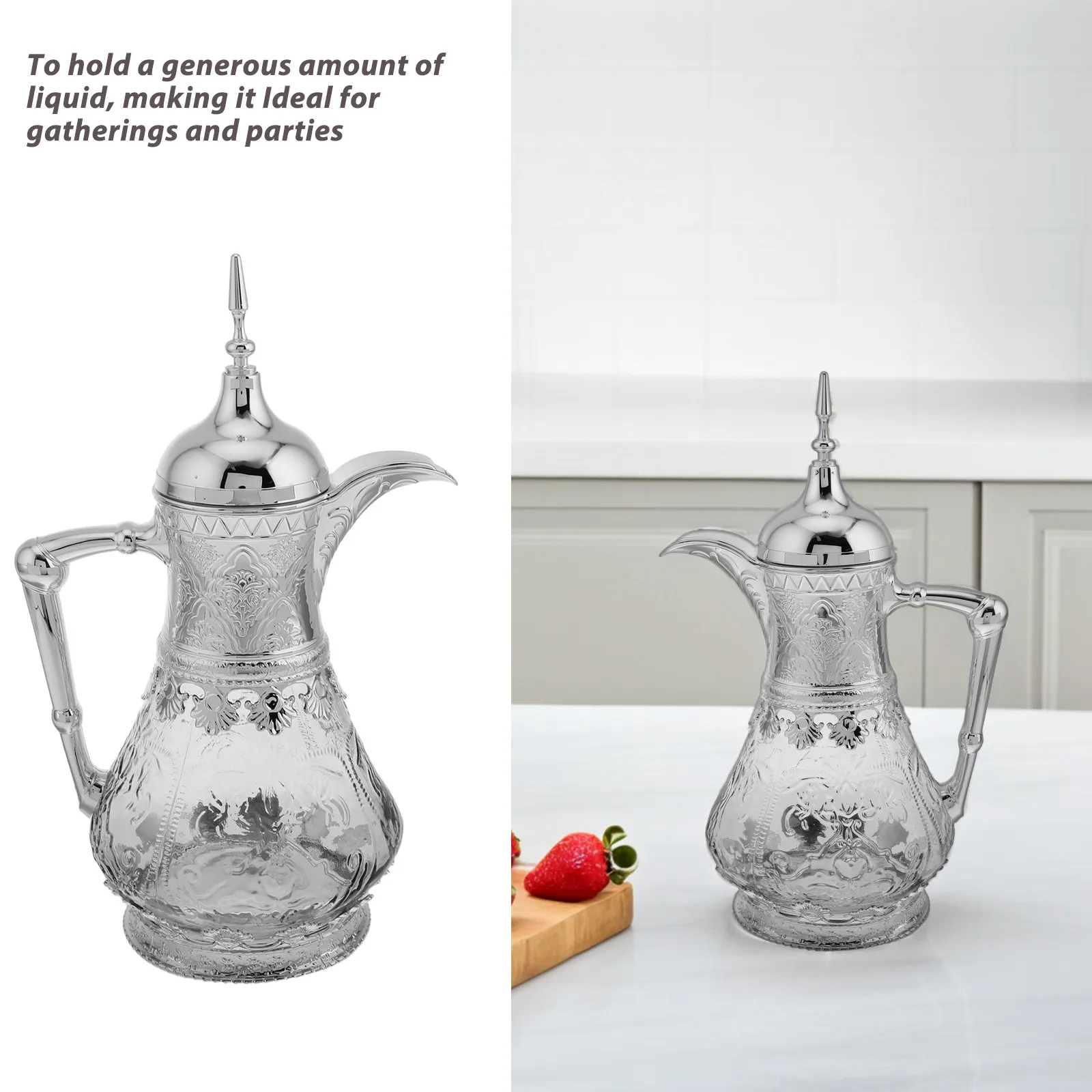 Middle Eastern Style Large Capacity Glass Water Pitcher Heat Cold Resistant Easy Pour Spill Free Serving Juice Tea Coffee