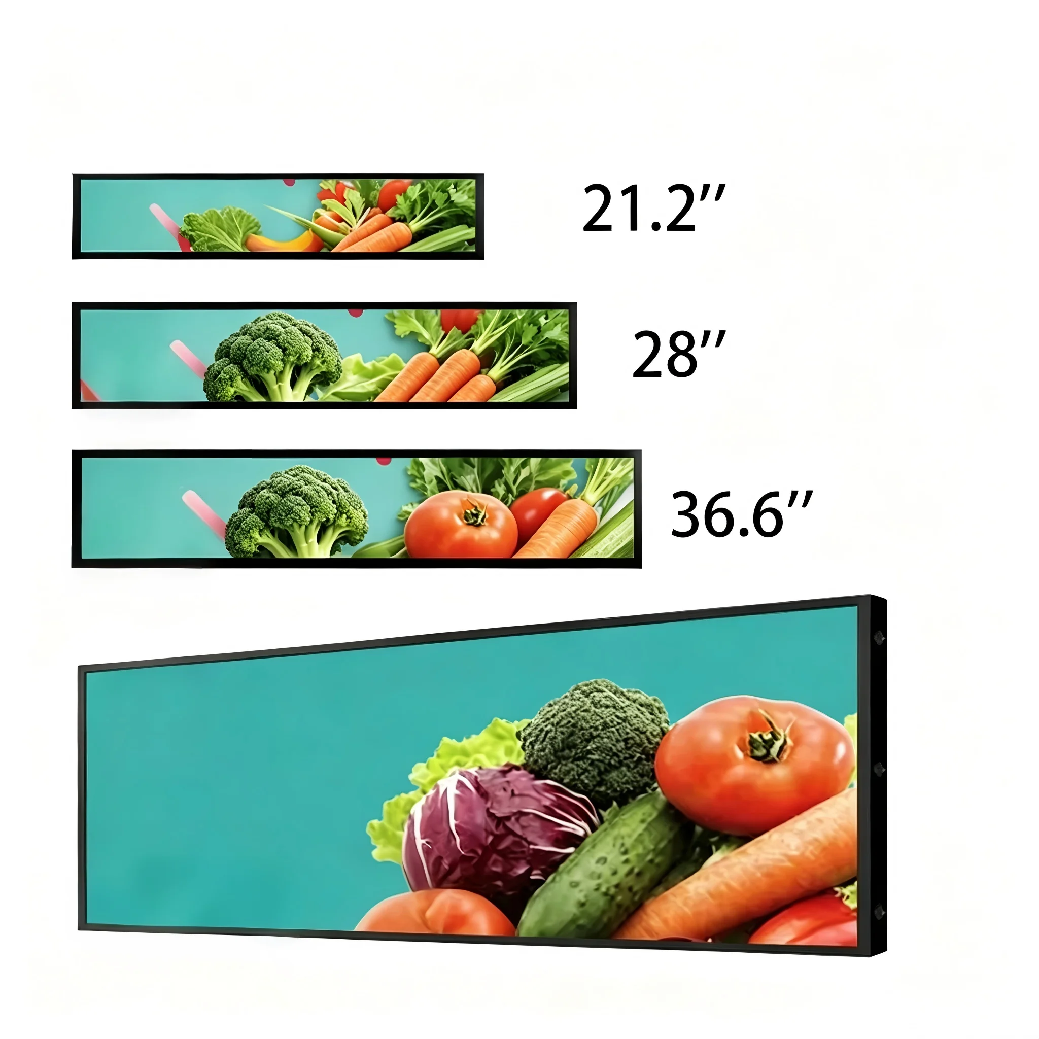 21 24 29 35 43 88 Inch LCD Bar Shelf Advertising Screen Ultra Wide Stretch Display For Car Use