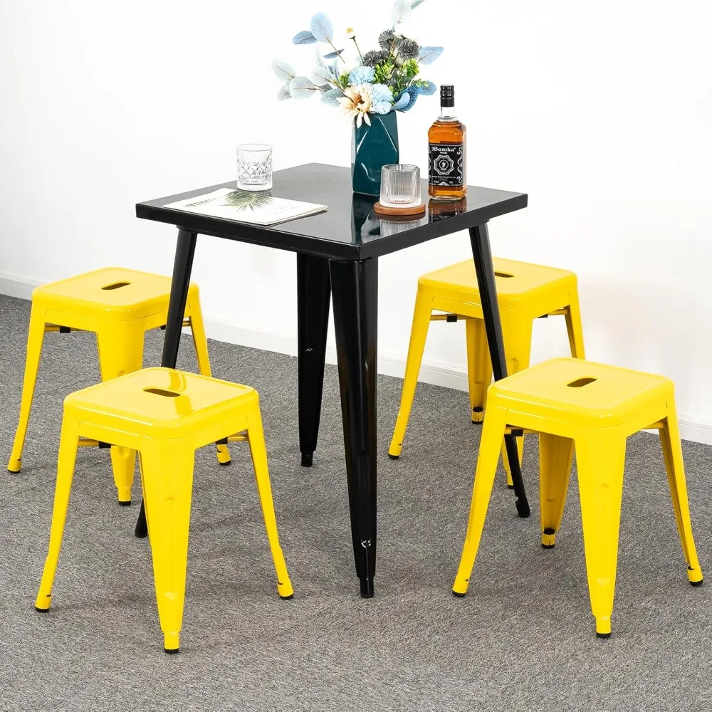 Conjunto de bancos de metal industrial de 18 unidades, bancos de sala de aula empilháveis, cadeiras de jantar de metal sem encosto para ambientes internos e externos, cozinha curta