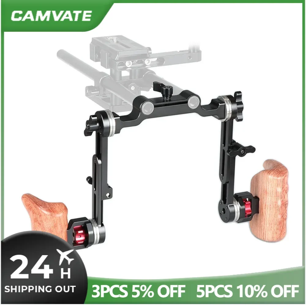 CAMVATE-mango de madera y brazo de extensión, abrazadera de varilla Dual de 15mm y montaje de roseta ARRI M6 para cámara DSLR, sistema de soporte de aparejo de hombro
